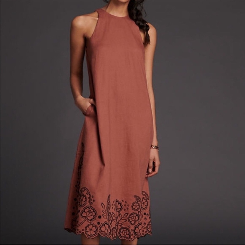 Anthropologie Maeve Daphne Embroidered Linen Blend Midi Dress
